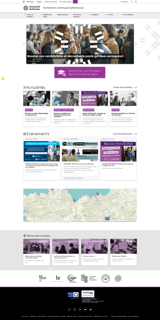 Page d'accueil du site de la formation continue de l'Université de Rennes